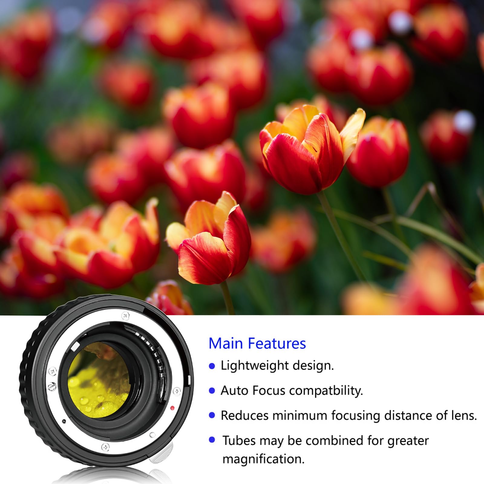 Meike MK-N-AF1-A Kit adaptateur de bague d'espacement macro en métal pour appareils photo reflex numériques Nikon (12 mm + 20 mm + 36 mm)