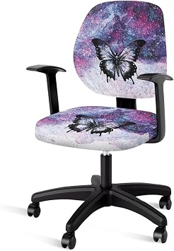 Desk Chair Covers Stretchable 2 Piece Butterfly Purple Washable Dustproof Soft Seat Cover for Office Chair Home Office Comfort