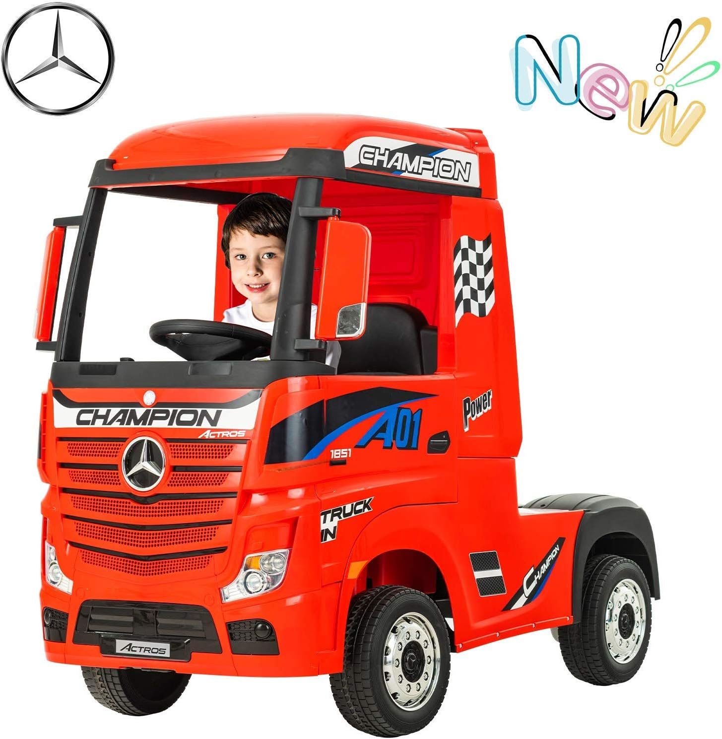 RAYAN 24V Ride On Truck, Licensed -AMG Actros, Electric Ride on Cars Motorized Vehicles for Kids, Remote Control, Music, 3 Speeds, Spring Suspension, LED Light, for Kids (Red)