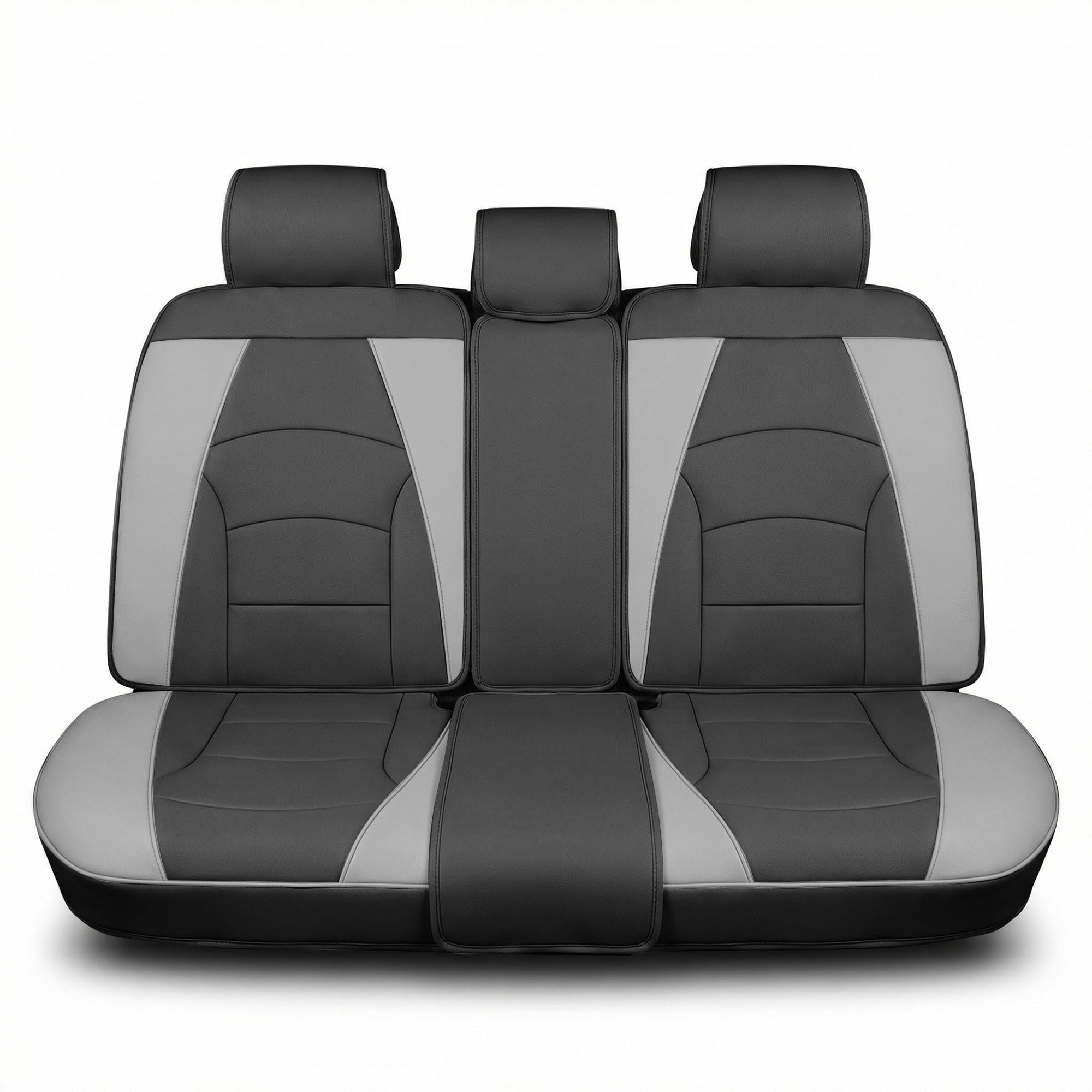 FH Group Car Seat Cover for Back Seat Gray Black Faux Leather - Universal Fit, Rear Seat Covers for Cars with Rear Split Bench, Car Seat Cushions, Car Interior Accessories for SUV, Sedan, Van