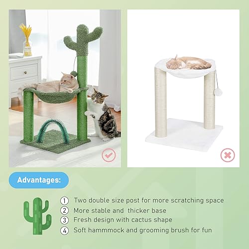 Miniatura 6 de PAWZ Road Árbol de cactus para gatos, torre para gatos de 33 pulgadas con autocuidado para gatos, hamaca suave y poste rascador de sisal totalmente