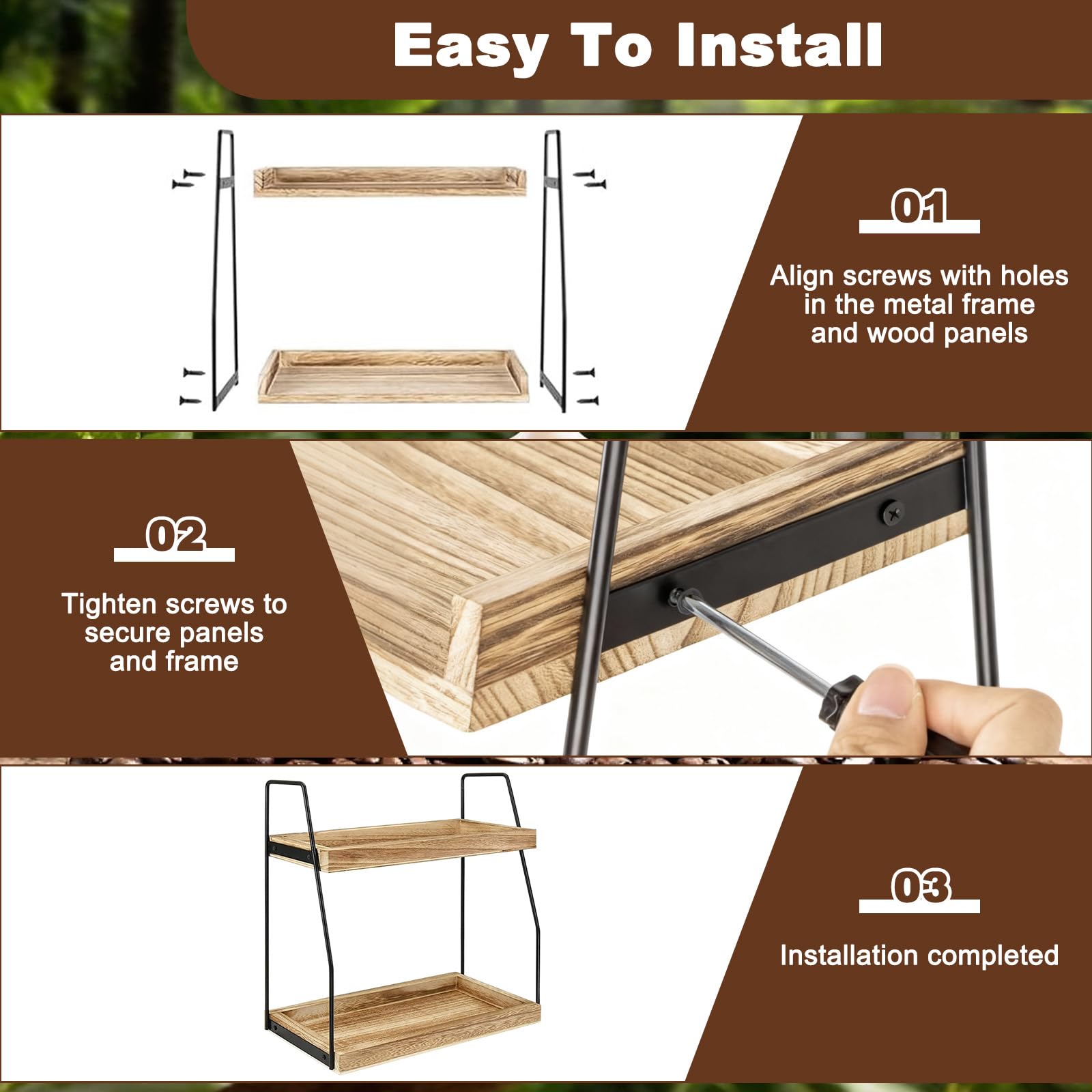 2 Ripiani Portaspezie Salvaspazio per Cucina, Organizer per Angolo Caffè in Legno, Porta Spezie Piano di Lavoro, Organizzatore Condimenti Bar, Scaffale da Cosmetici per Bagno, Casa, Ufficio, Scrivania