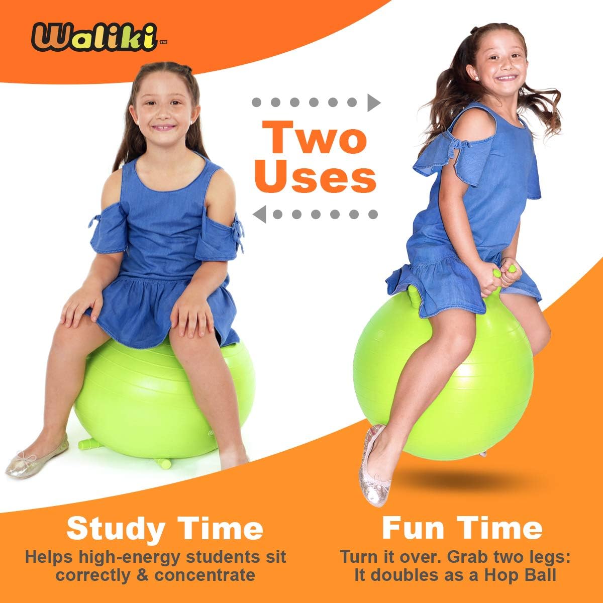 WALIKI Toys Children's Chair Ball with Feet, Alternative Classroom Seating (Inflatable Balance Ball Chair with Stability Legs for School, Pump Included, 18"/45CM, Green) : Office Products