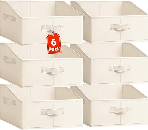 Miniatura 8 de Criusia Organizadores de Armario Contenedores Paquete de 4 - Organizador de Estante Grande Plegable con Asas - Cestas de Tela Trapezoidales para Gris