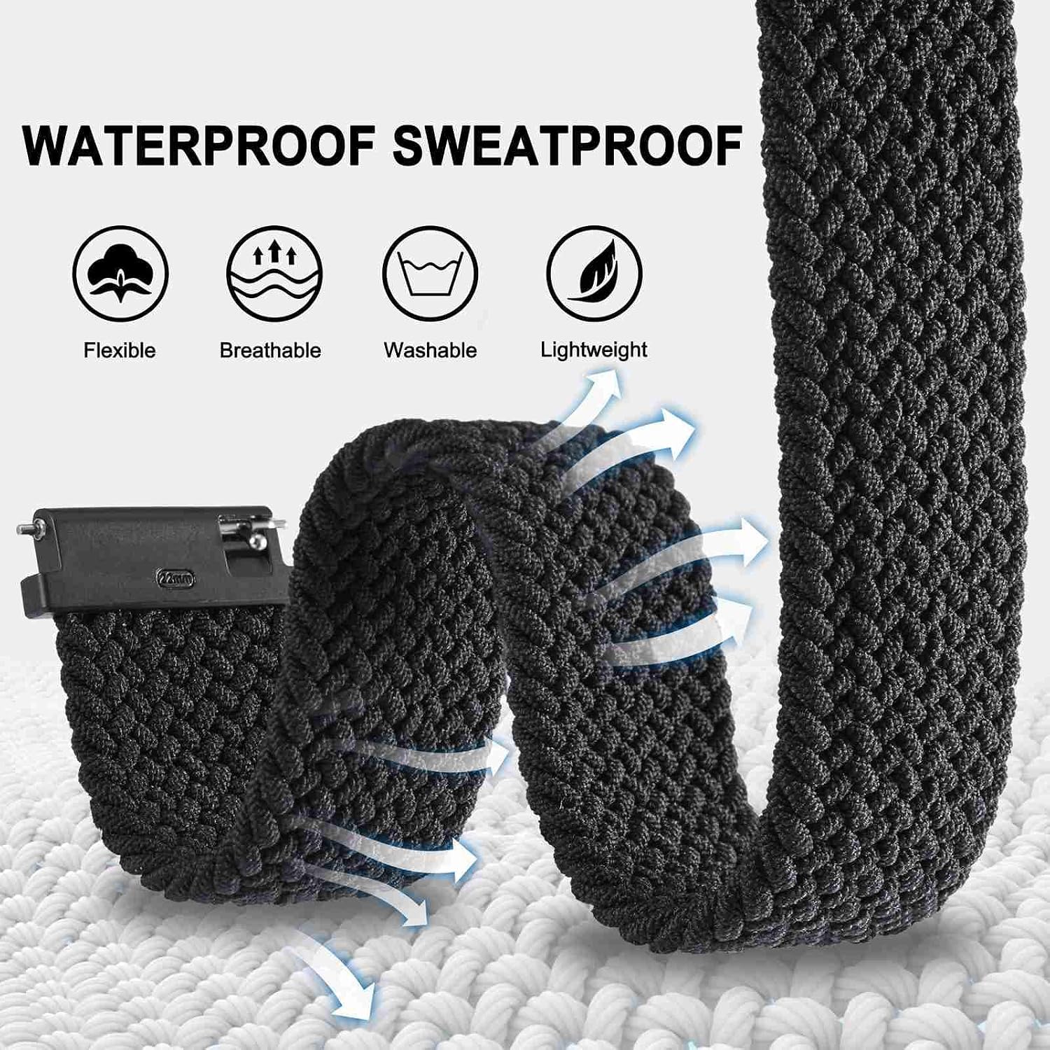 BISONSTRAP 2 Pack Braided Nylon Watch Bands, Upgrade Adjustable Buckle, Stretchy Loop Straps for Men and Women, Band Width 16mm 18mm 19mm 20mm 22mm 24mm