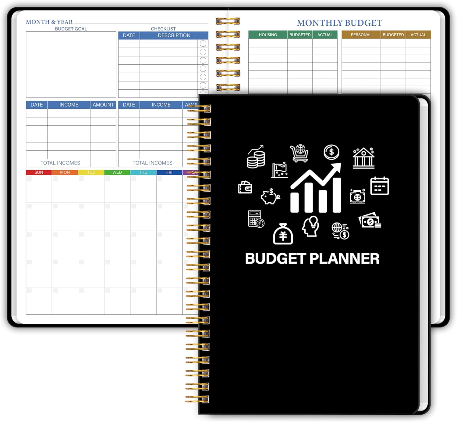 Monthly Budget Planner – 14 Months Hardcover Undated Financial Planner Organizer Budget Book with Expense and Debt Tracker Notebook to Manage Your Money Effectively, Bill Organizer