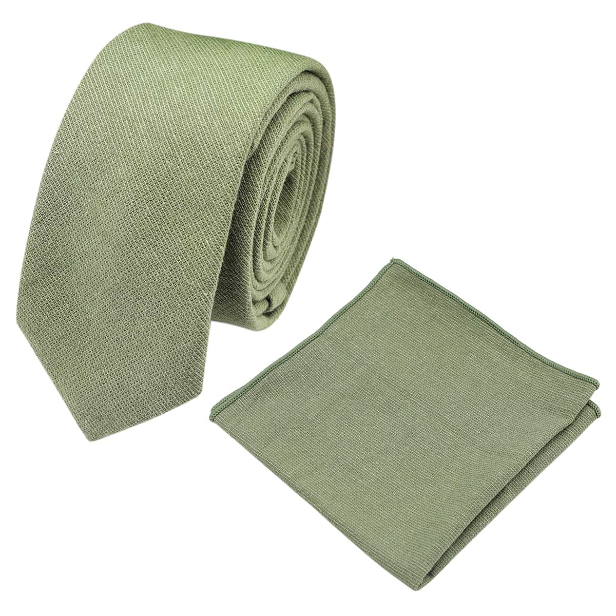 Db Dickie Bow Men's Green Luxury Cotton Blend Skinny Neck Tie & Pocket Square Set (Green) - Suitable For Formalwear, Office, Weddings, Parties, Grooms & Grooms Outfits