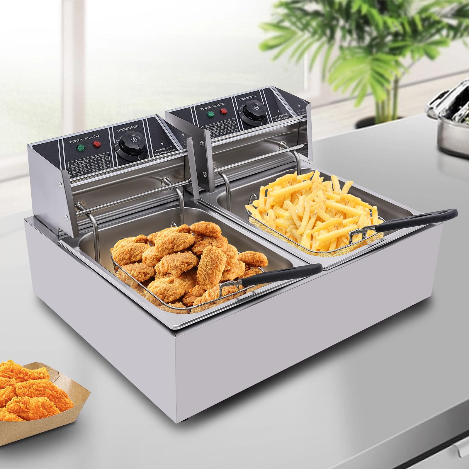 5000W Freidora eléctrica profesional de acero inoxidable Electric Deep Fryer 12L Commercial Stainless Steel Restaurant Fry Basket,Adecuado para restaurantes, bares y hoteles