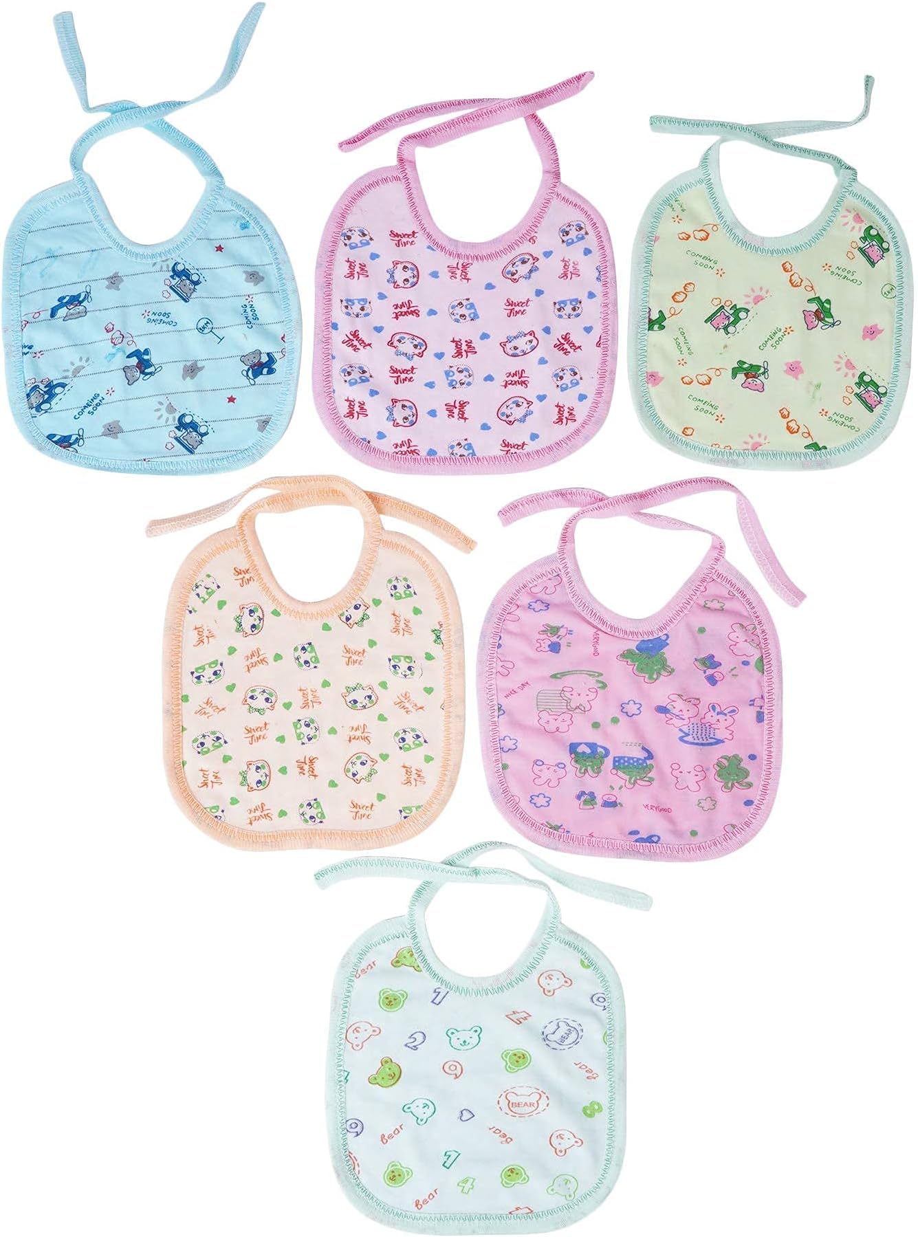Soft Cotton Washable & Reusable Multicolor Highly Absorbing/Comfortable and Easily Adjustable Feeding Bibs In Apron Style For Babies,Toddlers,Infants
