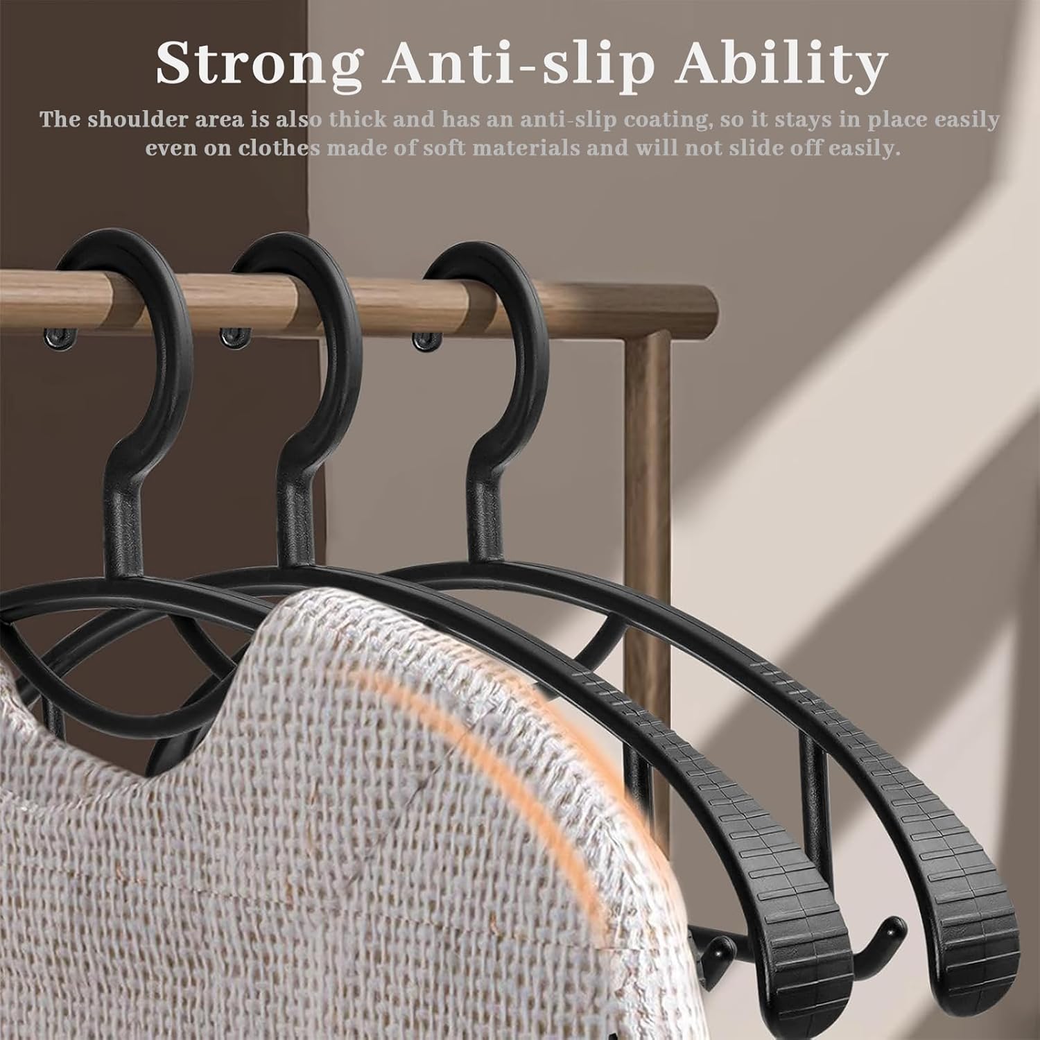 Extra Wide Shoulder Sweater Hangers 10 Pack, Width 2.8cm Thick Plastic Suit Hanger for Men Women, Curved Clothes Hangers no Shoulder Bump Ideal for Bedroom Everyday Use (Black)