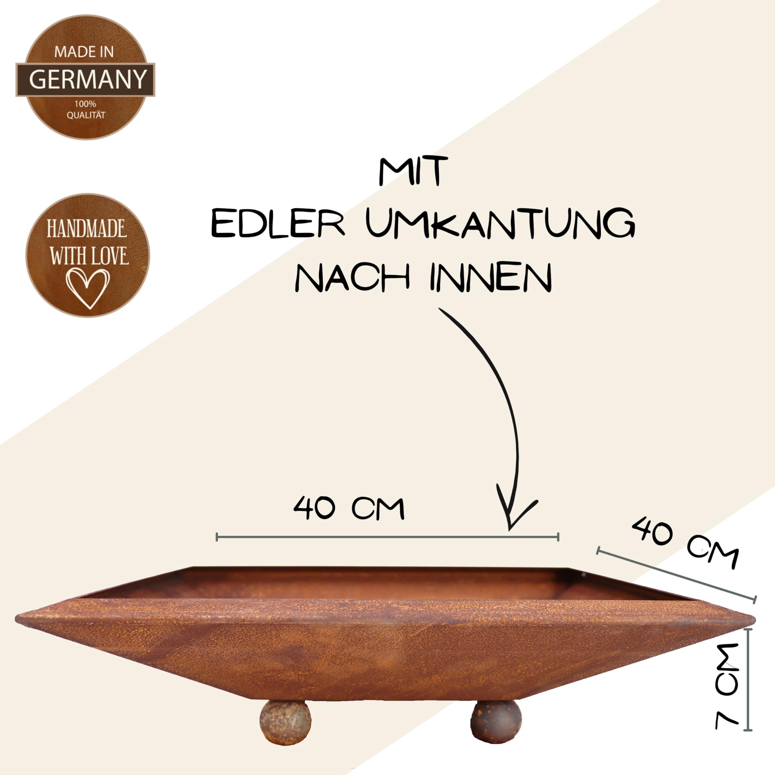 Rostikal Pflanzschale Eckig 40 x 40 in Edelrost - Rostiger Garten Blumentopf, Gartendeko Pflanzschale, Dekoschalen, Grabschale, Deko- und pflanzschalen