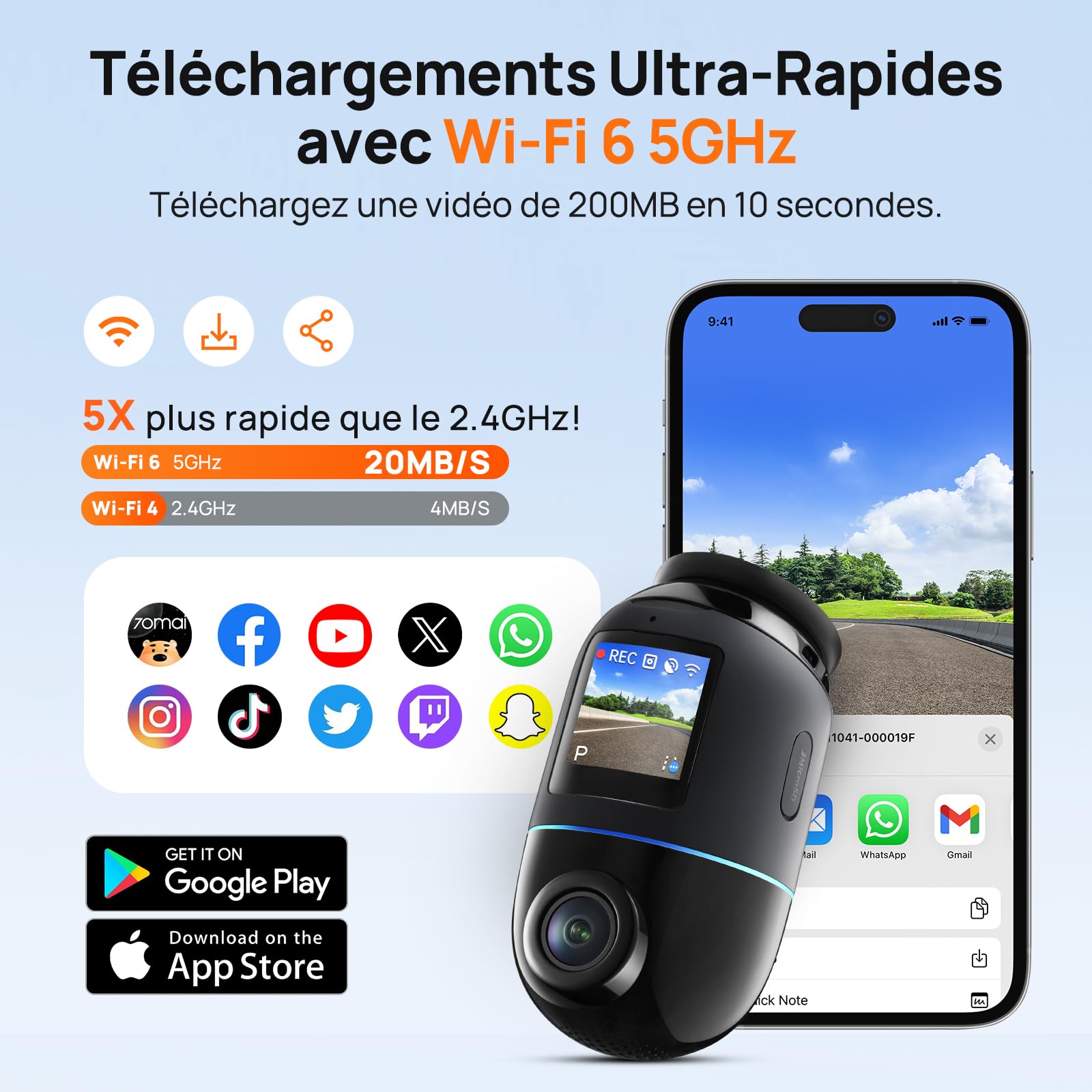 70mai Dashcam Voiture Avant Arriere 4K Omni, 4K+1080P Dash Cam Rotation 360°, Détection Mouvement AI, Camera Voiture Enregistreur Jour et Nuit, GPS, Mode Stationnement 24H, Contrôle APP, Max 512GO