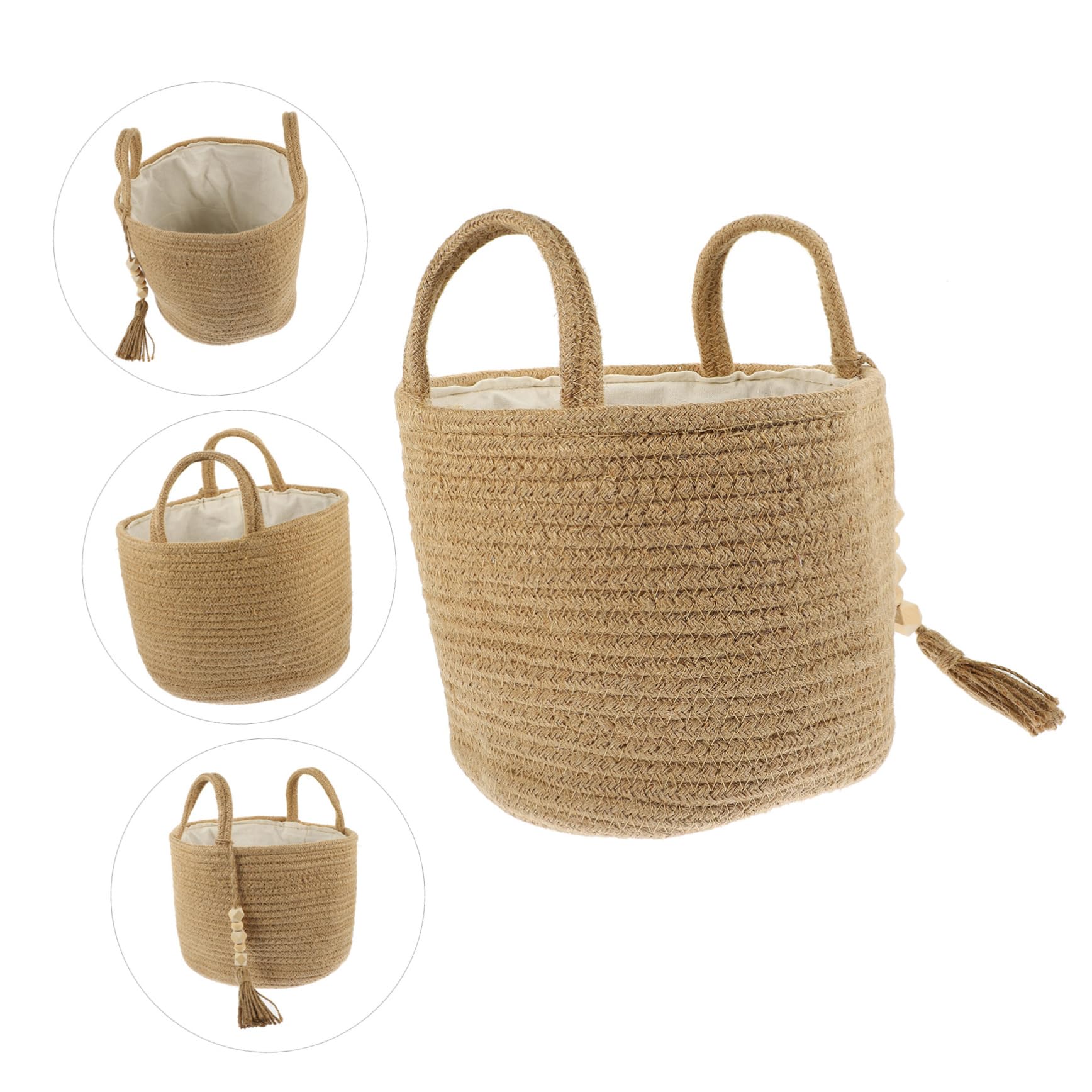 KOMBIUDA Cesta De Almacenamiento Tejida De Cuerda De Forro De Yute Organizador Multifuncional Para Ropa Sucia y Decoración Del Para Dormitorios y Lavaderos