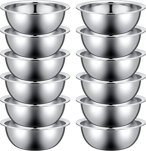 Miniatura 7 de Pinkunn Juego de 12 cuencos para mezclar de acero inoxidable, cuenco de ensalada de preparación de metal anidado a granel para cocina a granel,