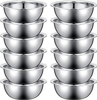 Pinkunn Set of 12 Stainless Steel Mixing Bowls Set Nesting Metal Bowls Metal Food Prep Bowls Reusable for Kitchen Cooking ...