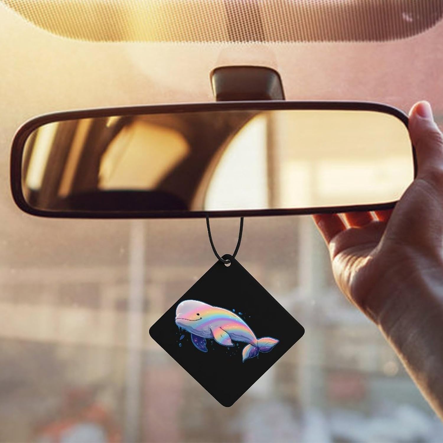 Rainbow Beluga Car Air Freshener Cute Hanging Aromatherapy Tablets for Car Home Rhombus