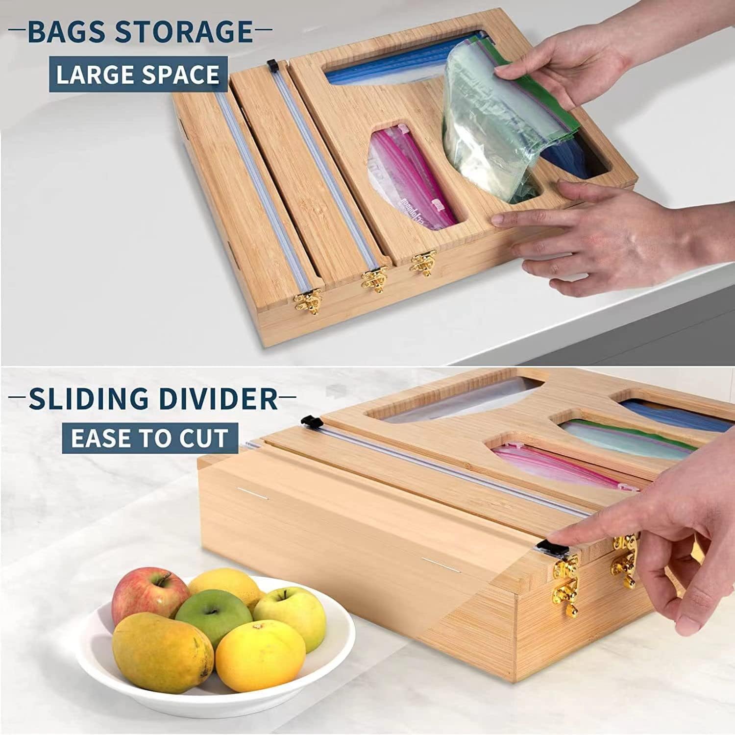 lesolar Foil and Plastic Wrap Organizer,Plastic Wrap Dispenser with Cutter and Ziplock Bag organizer,kitchen drawer organizer,Cling Film,Wax and Aluminum Foil
