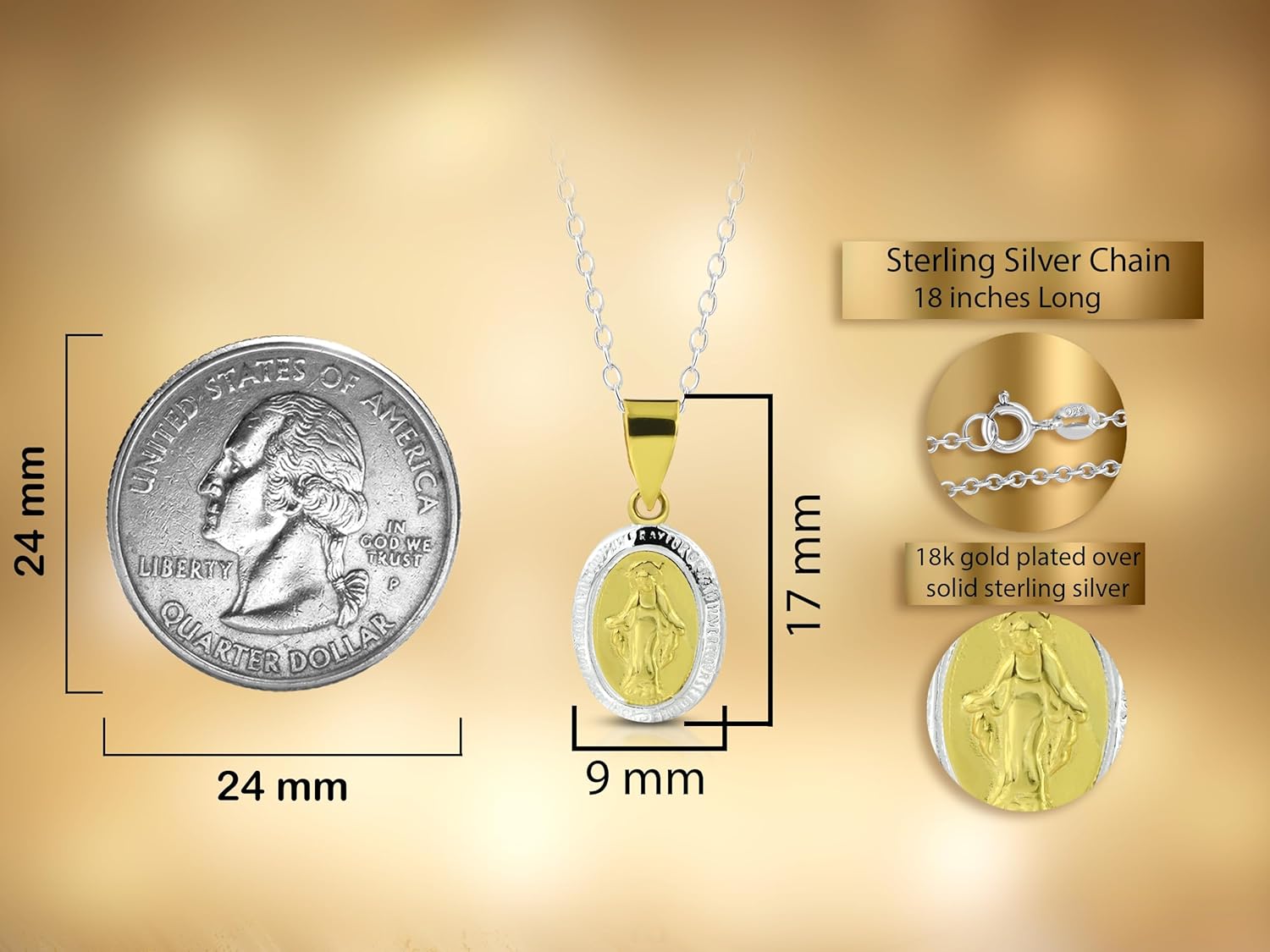 AeraVida Mini Virgin Mother Mary Miraculous Prayer Two Tone Pendant Necklace for Women | Religious Accessory for Women | Jewelry Gift