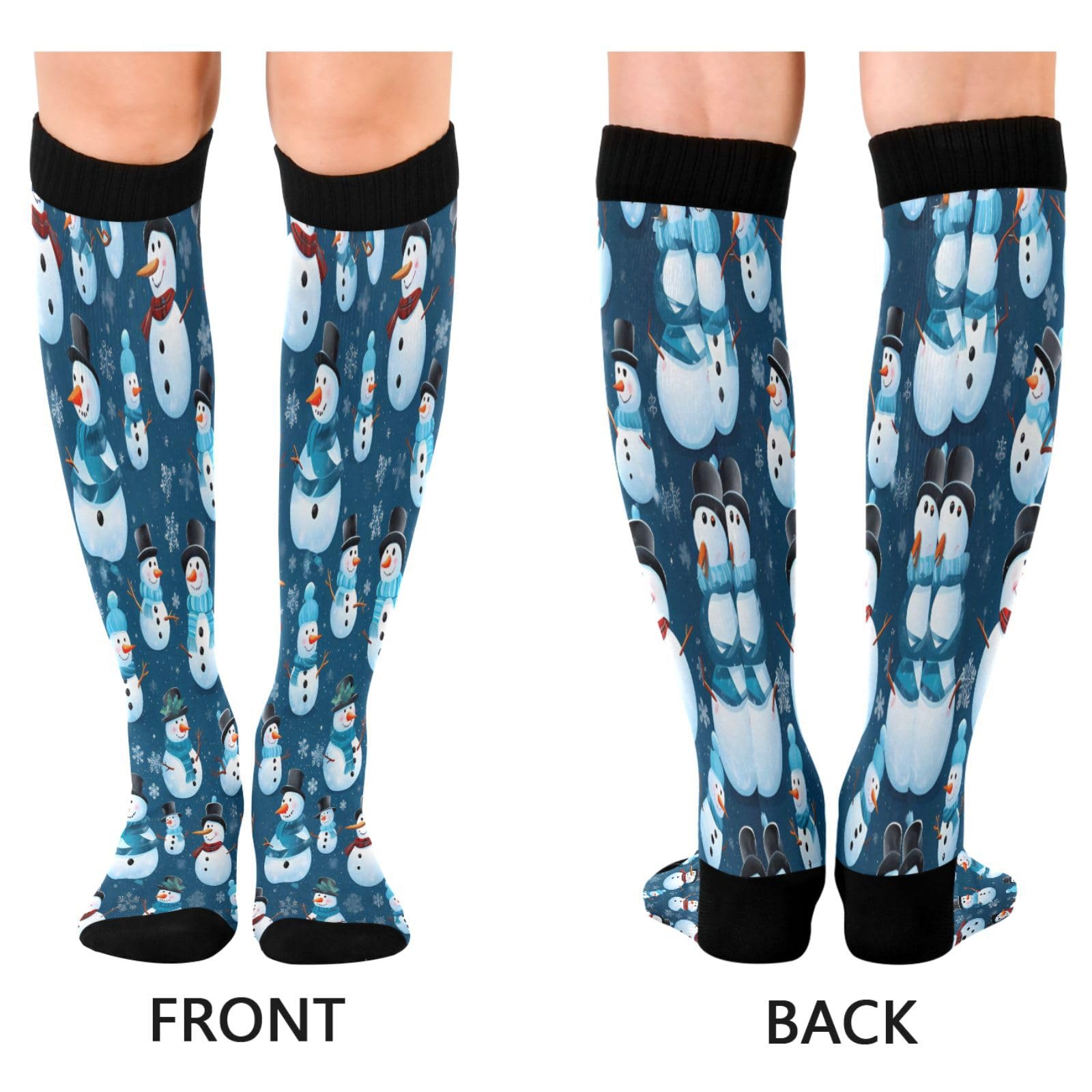 ALAZA Blue Snowman Snowflake Christmas Compression Socks for Women Men Circulation Long Socks Running Athletic Cycling 1 pair