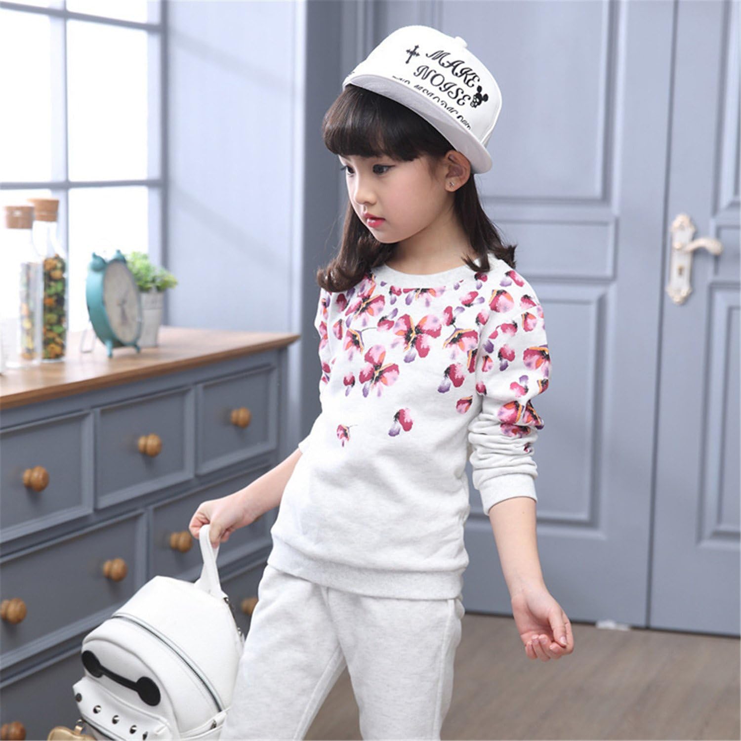 ODFAPP Adorable Girls children clothing set spring autumn sport plaid hoodie+pants two piece kids clothes tracksuit 5~11 years old girls clothes Silver11 Cool
