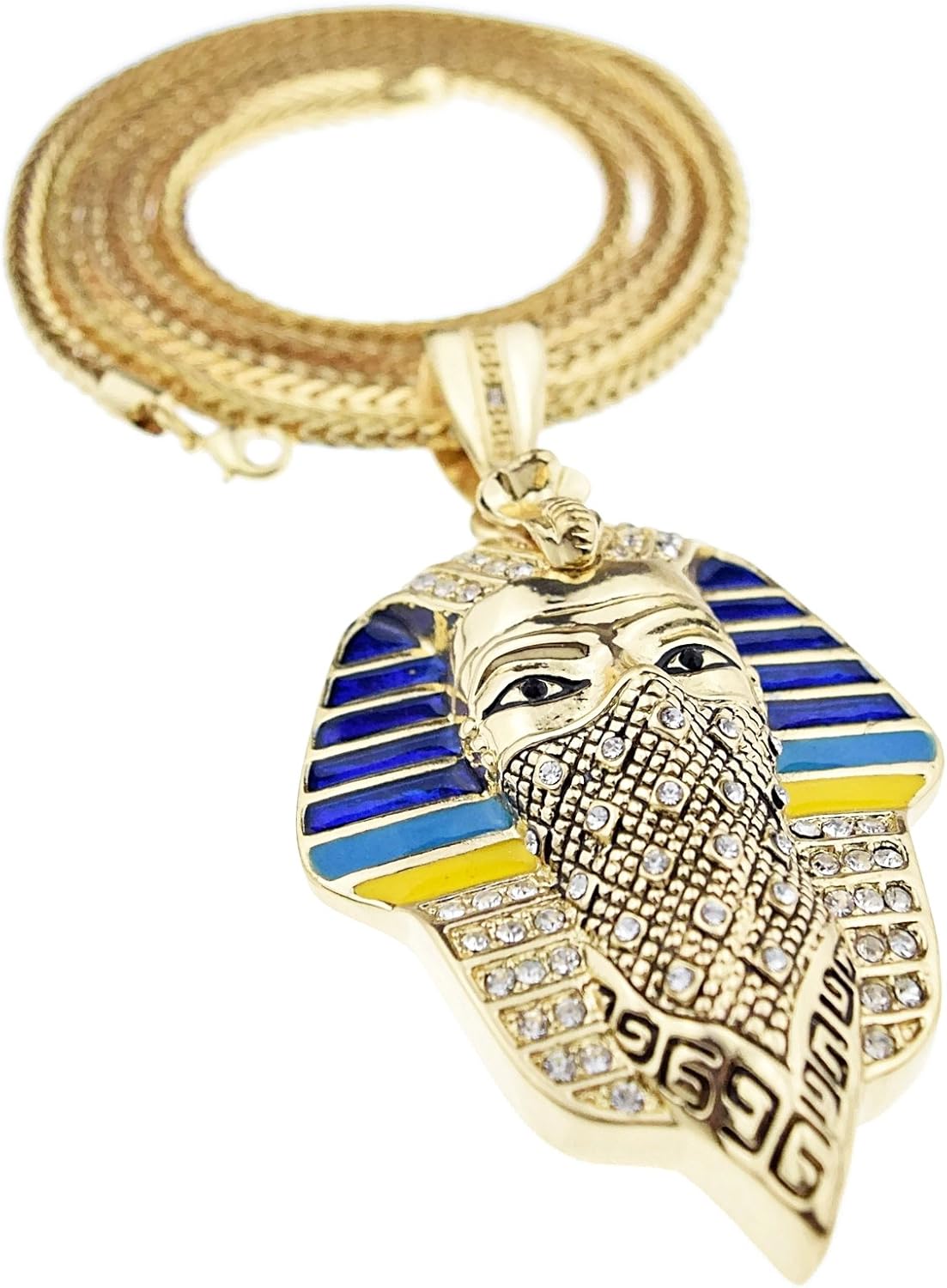 Bling Cartel Masked Pharaoh Gangster Iced Thug Pendant Gold Finish Necklace 36 Inch Long Franco Hip Hop Chain