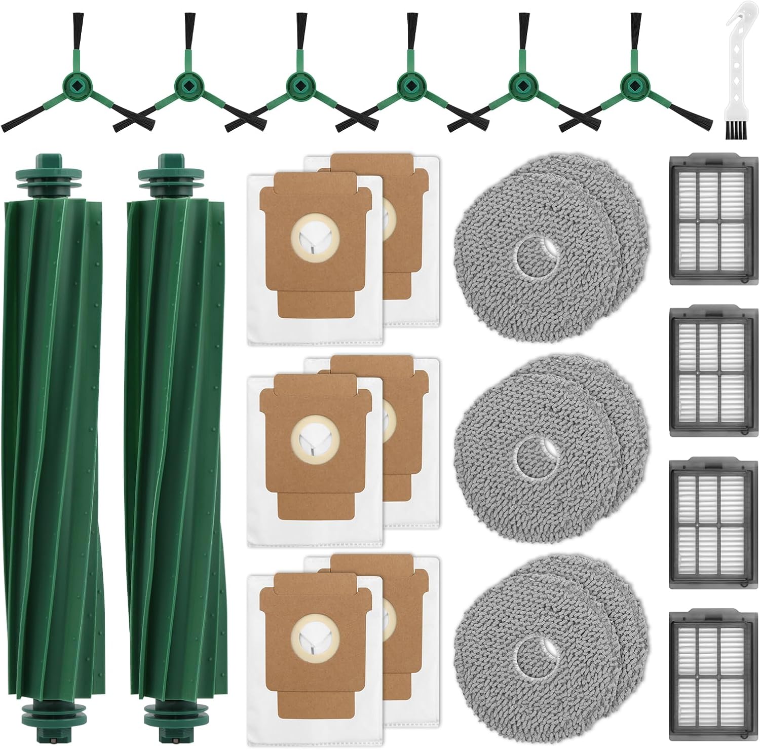 25 Pcs Replacement Accessories Kit for i-Robot Room ba Plus 405/505 Combo Robot Vacuum Cleaner, 2 Main Brushes 6 Dust Bags 6Side Brushes 6 Mop Pads 4 Filters 1 Cleaning Brush