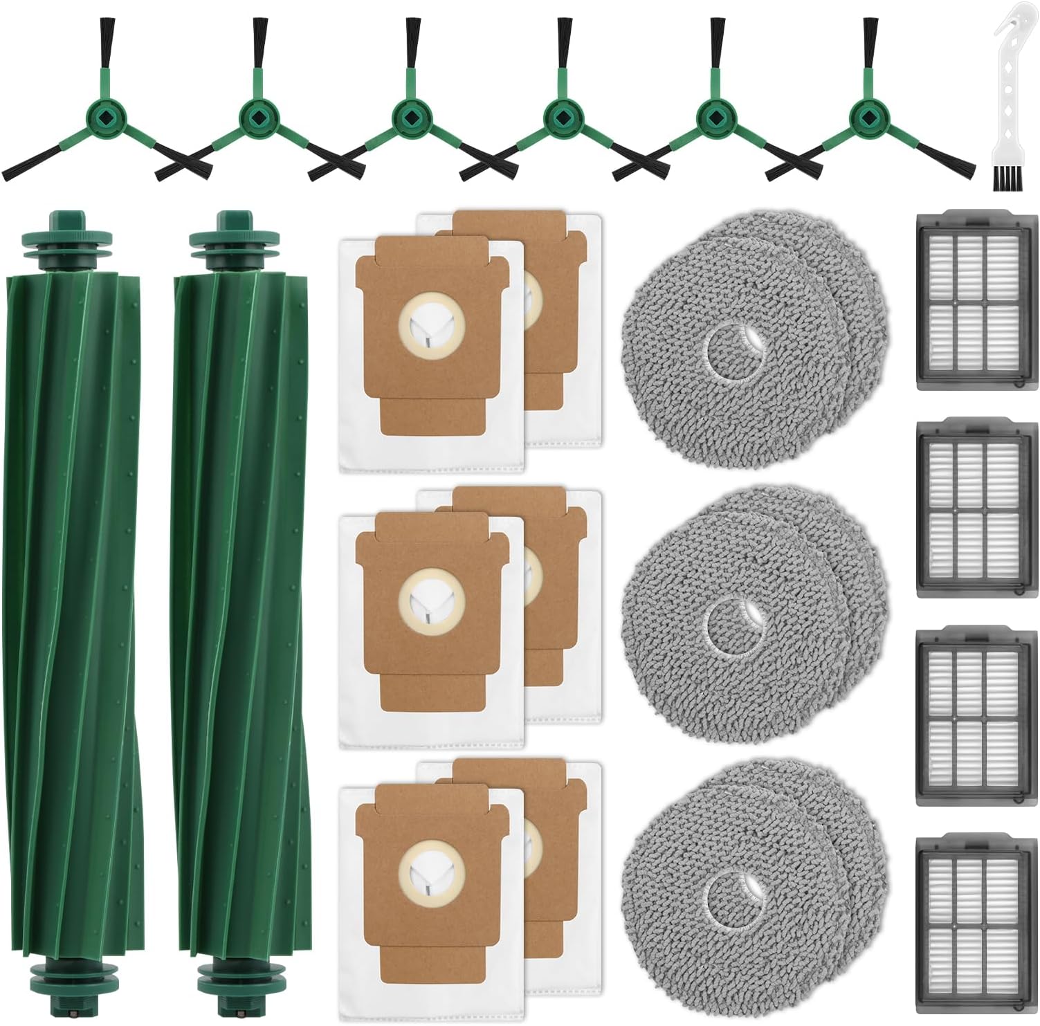 25 Pcs Replacement Accessories Kit for i-Robot Room ba Plus 405/505 Combo Robot Vacuum Cleaner, 2 Main Brushes 6 Dust Bags 6Side Brushes 6 Mop Pads 4 Filters 1 Cleaning Brush