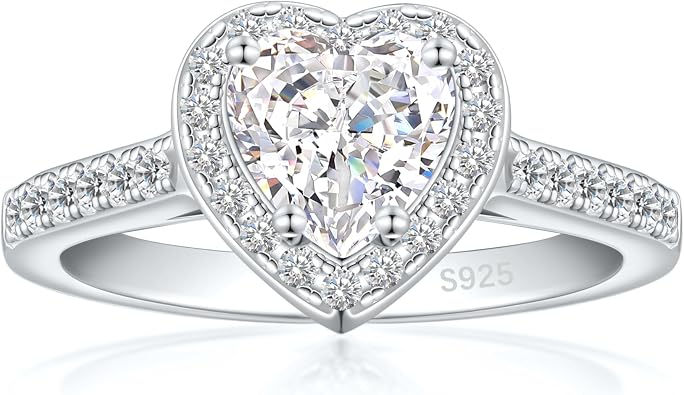 1CT Heart Engagement Promise Ring for Women 925 Sterling Silver | Heart Birthstone Halo Ring Colored Cubic Zirconia Ring Wedding Anniversary Jewelry Size 4-10.5