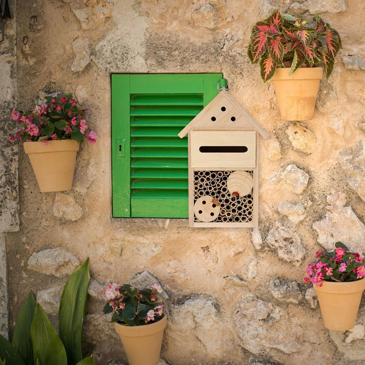 2 Stück Insektenhotel für Garten mit Sicherer Nisthilfe von Bienen und Marienkäfern als Dekoratives Wildbienenhaus