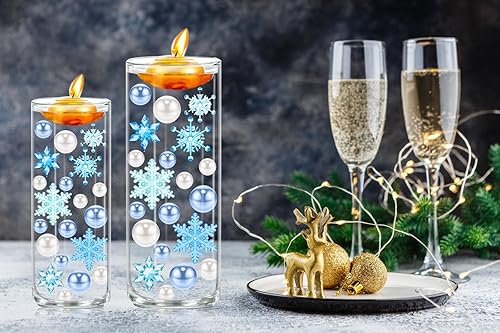 Miniatura 5 de Cusmation 110 piezas de relleno de jarrón de Navidad y 800 cuentas de agua de relleno de jarrón de Navidad, velas flotantes, relleno de jarrón de
