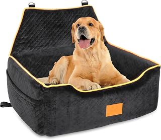 Dog Car Seat for Large/Medium Dog, Dog Booster Seat for Dogs Under 55Lbs or 2 Small Dogs, Detachable and Washable Travel Dog Seat with Thick Cushion and Storage Pockets Black