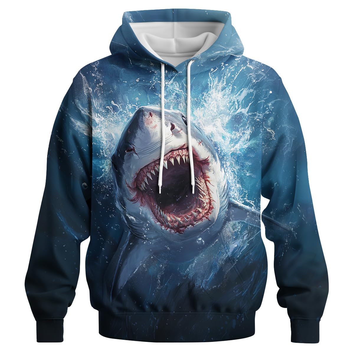 GHUALURU Novelty Shark Hoodies Sweatshirt Personality 3D Graphic Printed Pullover for Men Women, Shark Blue2, 4XL