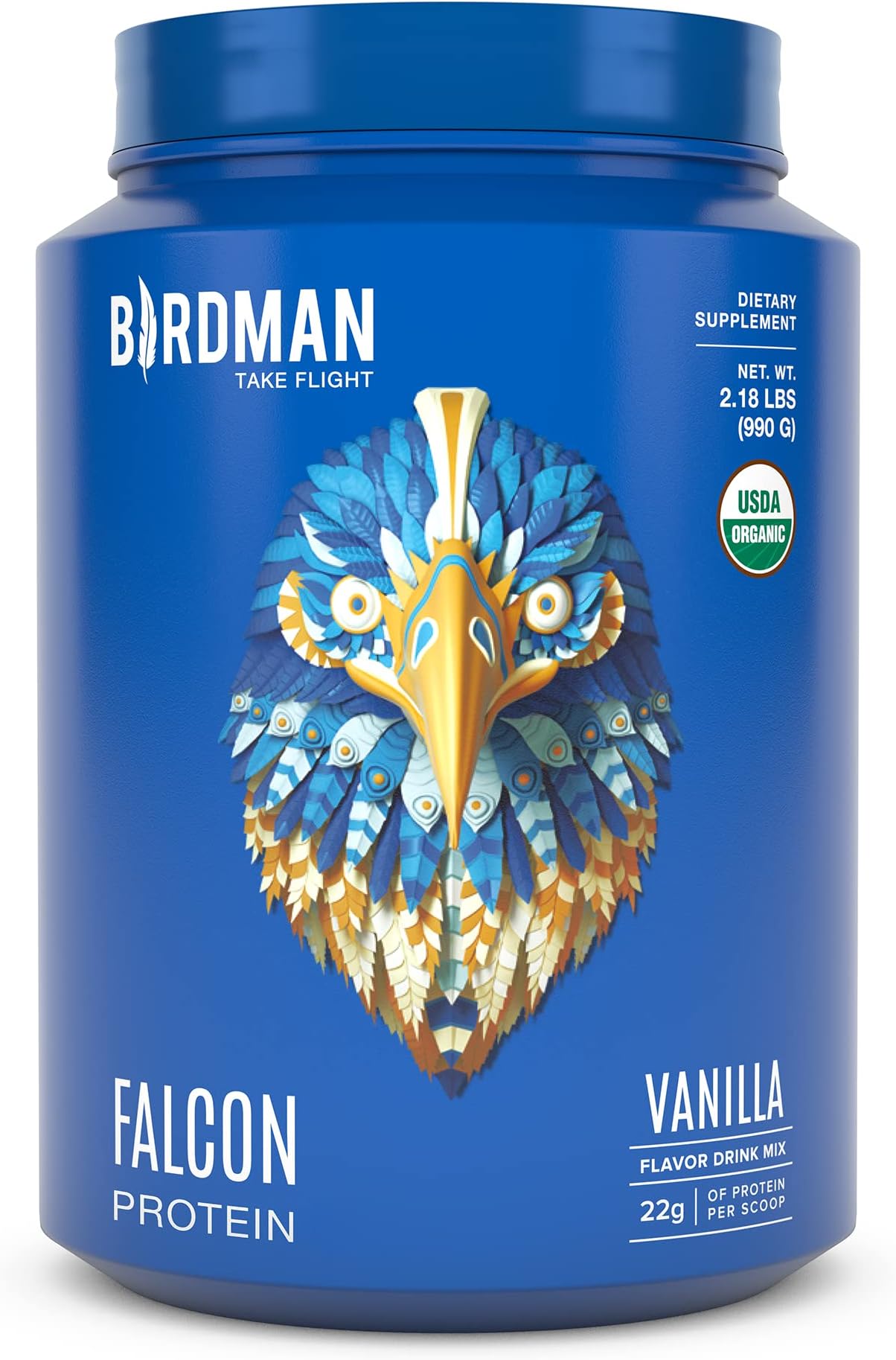 BIRDMAN Falcon Plant Based Protein Powder | Sport Vegan, Keto Friendly, Kosher, Gluten Free, Organic Pea Protein, Non Dairy, Lactose Free | Vainilla Flavor - 33 Servings - 2.18 lb