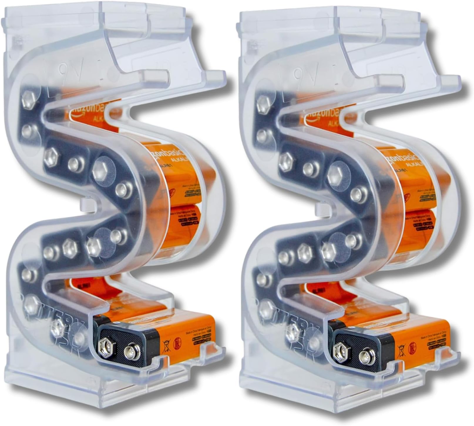 Battery Ladder™ for 9V Batteries | Vertical Storage Case & Dispenser | Stackable Expandable Wall Mount Holder Combo (2-Pack, Holds 20 9V Total)