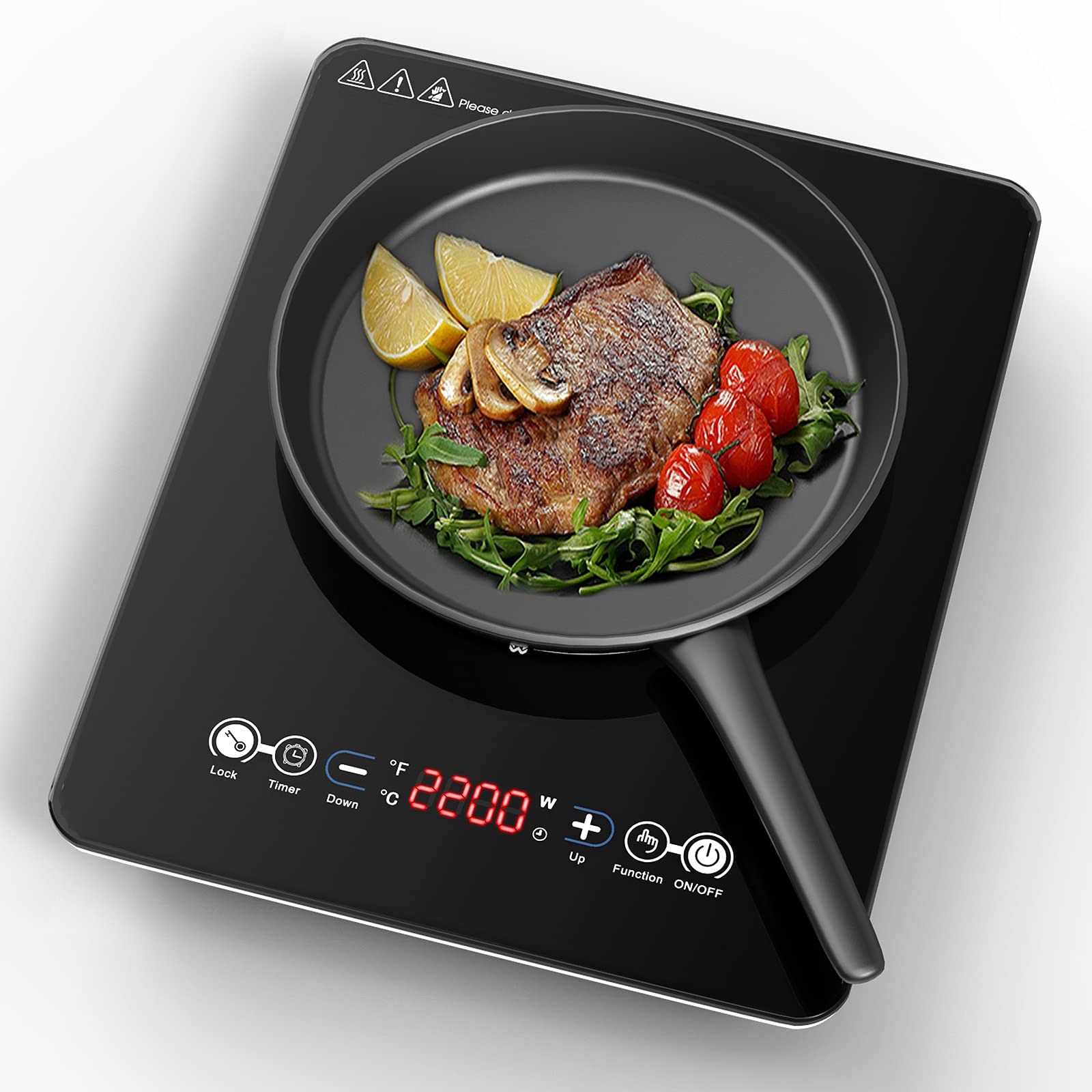 Portable Induction Cooktop, VBGK 2000W Induction Burner Electric Countertop Burner with LED