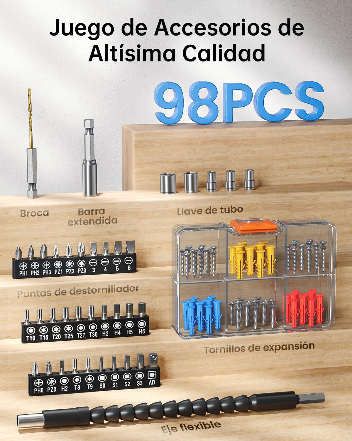 12V Destornillador Electrico, Taladro Atornillador Batería Max 25NM, 98 Accesorios Atornillador Electrico, 25+1 Par, LED Luz, Baterías 2000mAh, Portabrocas 10mm, para Reparación y DIY Red