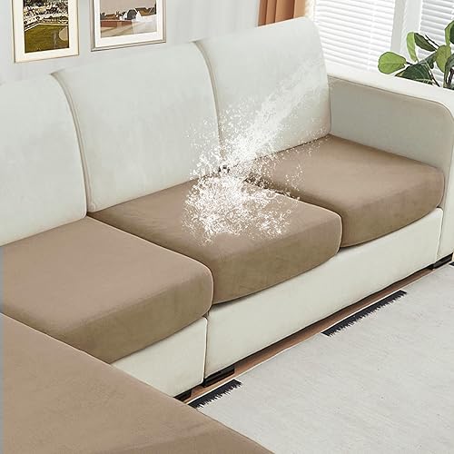 Miniatura 38 de NAISI Fundas de cojín impermeables para sofá, tela de terciopelo grueso, lavables, 3 piezas, fundas individuales para sofá modular con parte