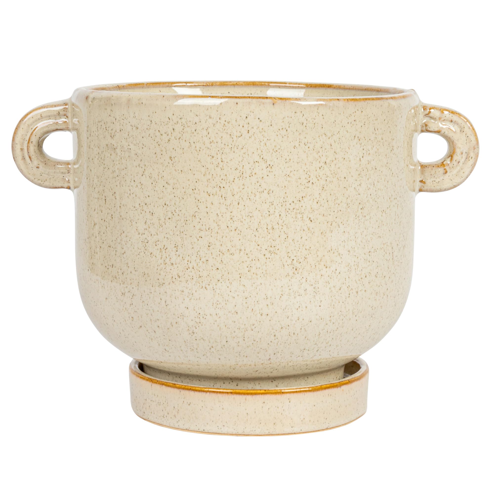 Bloomingville 21,6 cm Steingut, reaktive Glasur, Griffe und Untersetzer, für 12,7 cm Topf, cremefarben gesprenkelt, Set mit 2 Übertöpfen