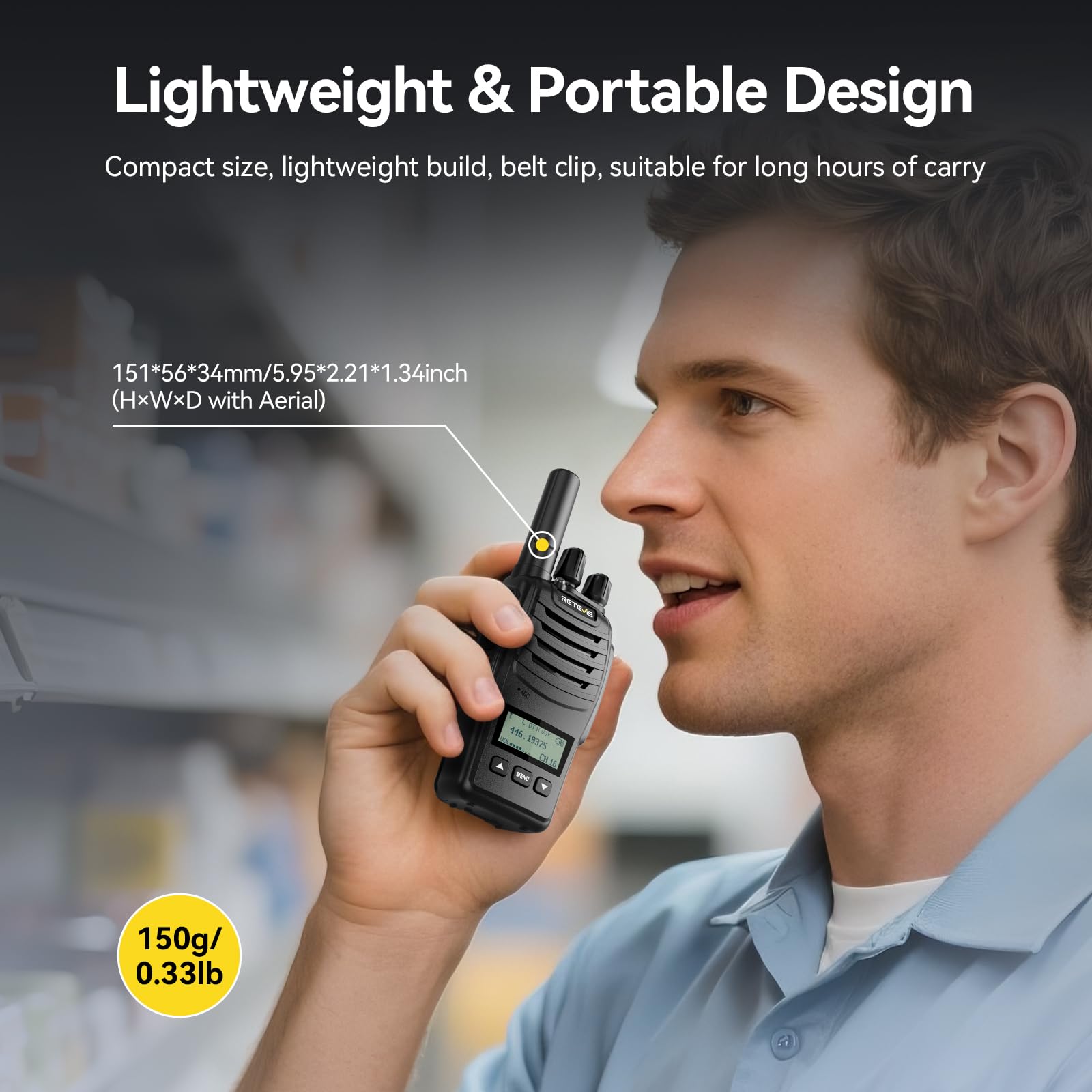 Retevis H777D Walkie Talkie z 6-drożną ładowarką, Ekranem LCD, ładowaniem Typu C i Bazą, 1200 mAh, łatwe Parowanie, Przenośne Radio Dwukierunkowe do Sklepów, Ochrona (6 Sztuk, Czarny)