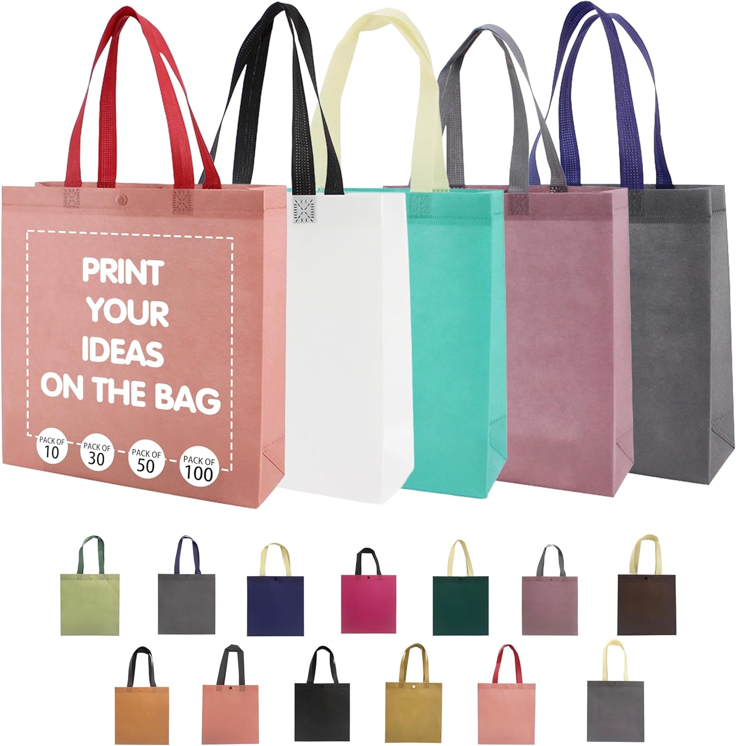 Azulavina Custom Tote Bags 10/30/50/100 Pack - Shopping,Parties,Store,Advertisem - Promotional Items With Your Logo