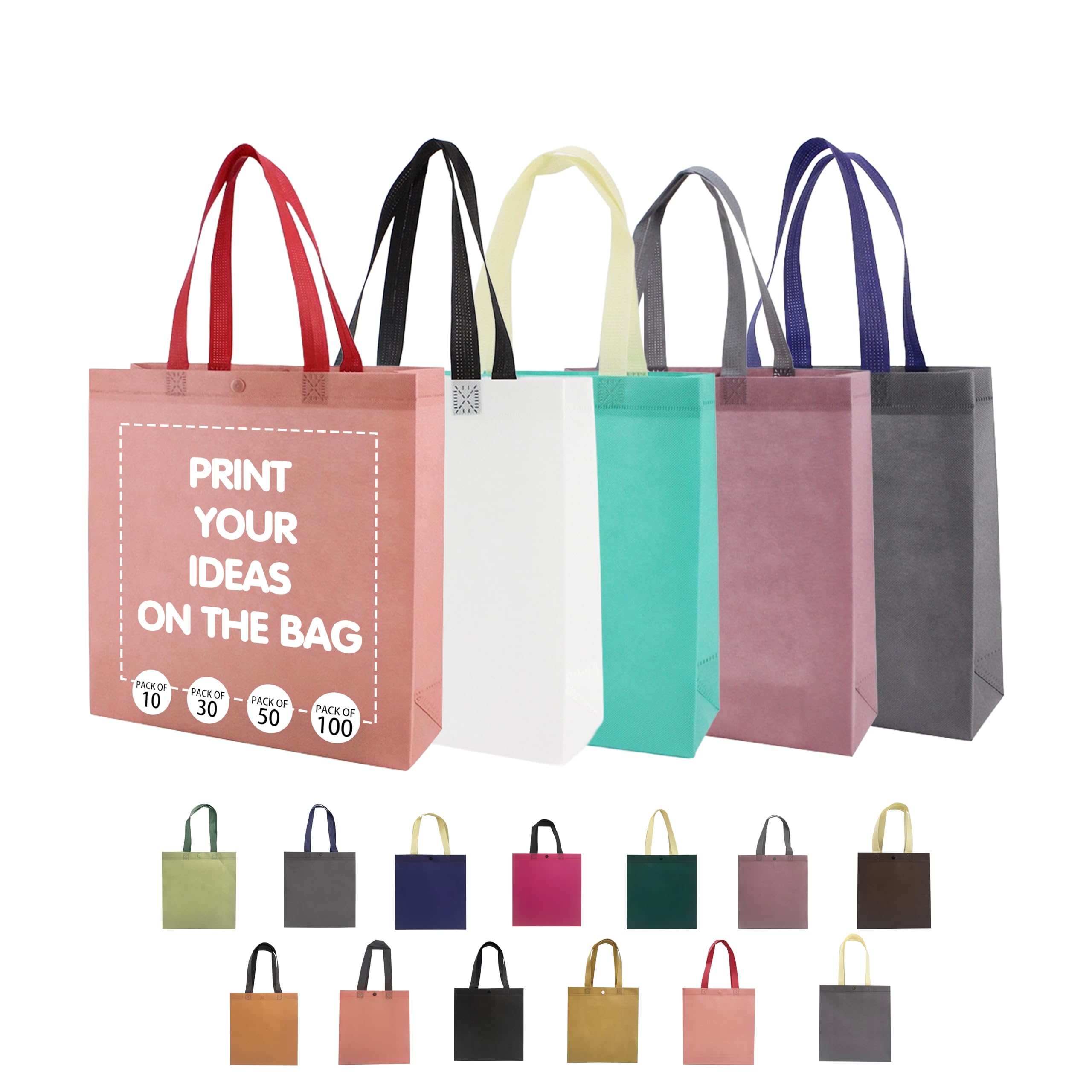 Azulavina Custom Tote Bags 10/30/50/100 Pack - Shopping,Parties,Store,Advertisem - Promotional Items With Your Logo