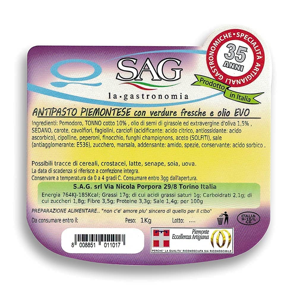 Antipasto piemontese con tonno e verdure fresche, (Confezione 1 pz. da Kg) – SAG
