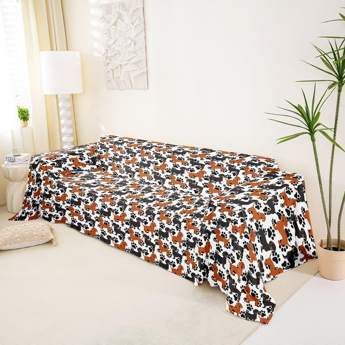 jejeloiu Dachshund Furniture Slipcovers Non-Slip Puppy Dog Sofa Covers Washable Cute Cushion Couch Covers for Dogs Cats Pets Kawaii Pet Sectional Cat Scratch Couch Protectors Black Brown,91" X118"