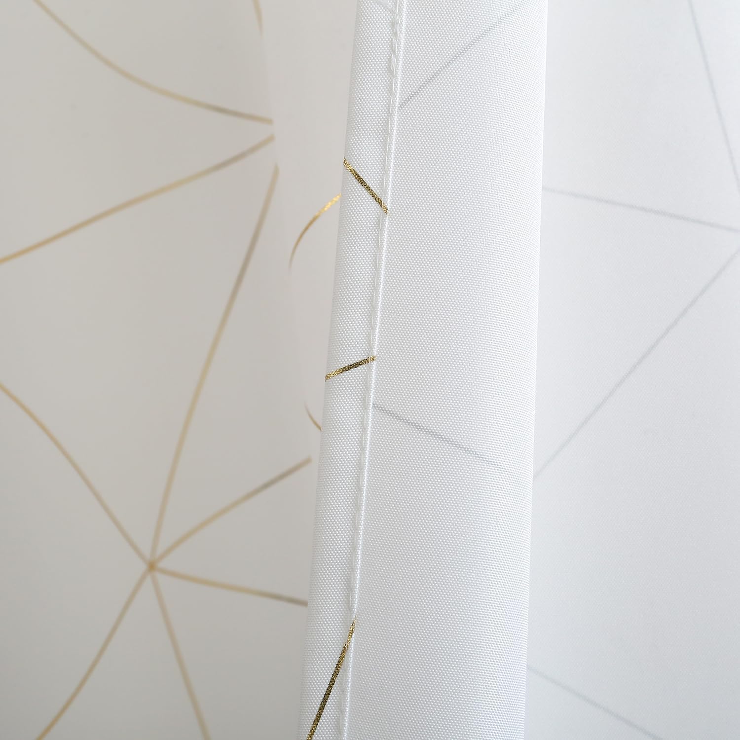 Taisier Home Gold Geometric Line Grommet Top Curtains, Lightweight Semi Sheer Light Filtering Window Drapes with Printing Design, Cream, W52 x L95 Inch, 2 Panels