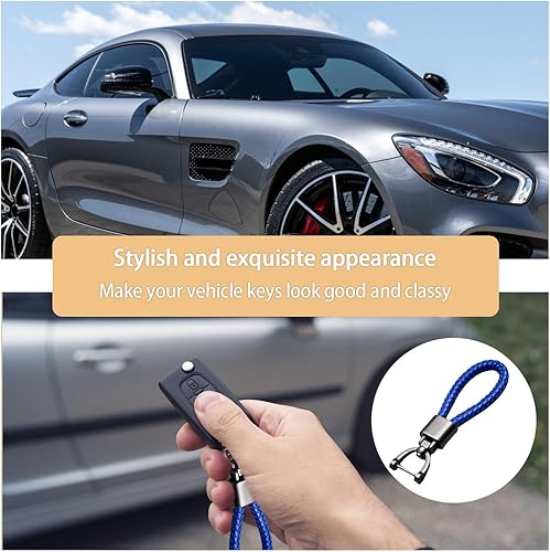 Miniatura 6 de Llavero de cuero de microfibra trenzada para automóvil, cuerda tejida de metal con anillo en D giratorio de 360 grados y destornillador, correa