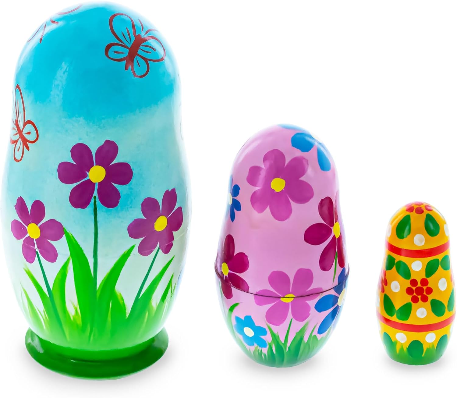 BestPysanky Set of 3 Bunnies and Easter Eggs Wooden Nesting Dolls 4.25 Inches