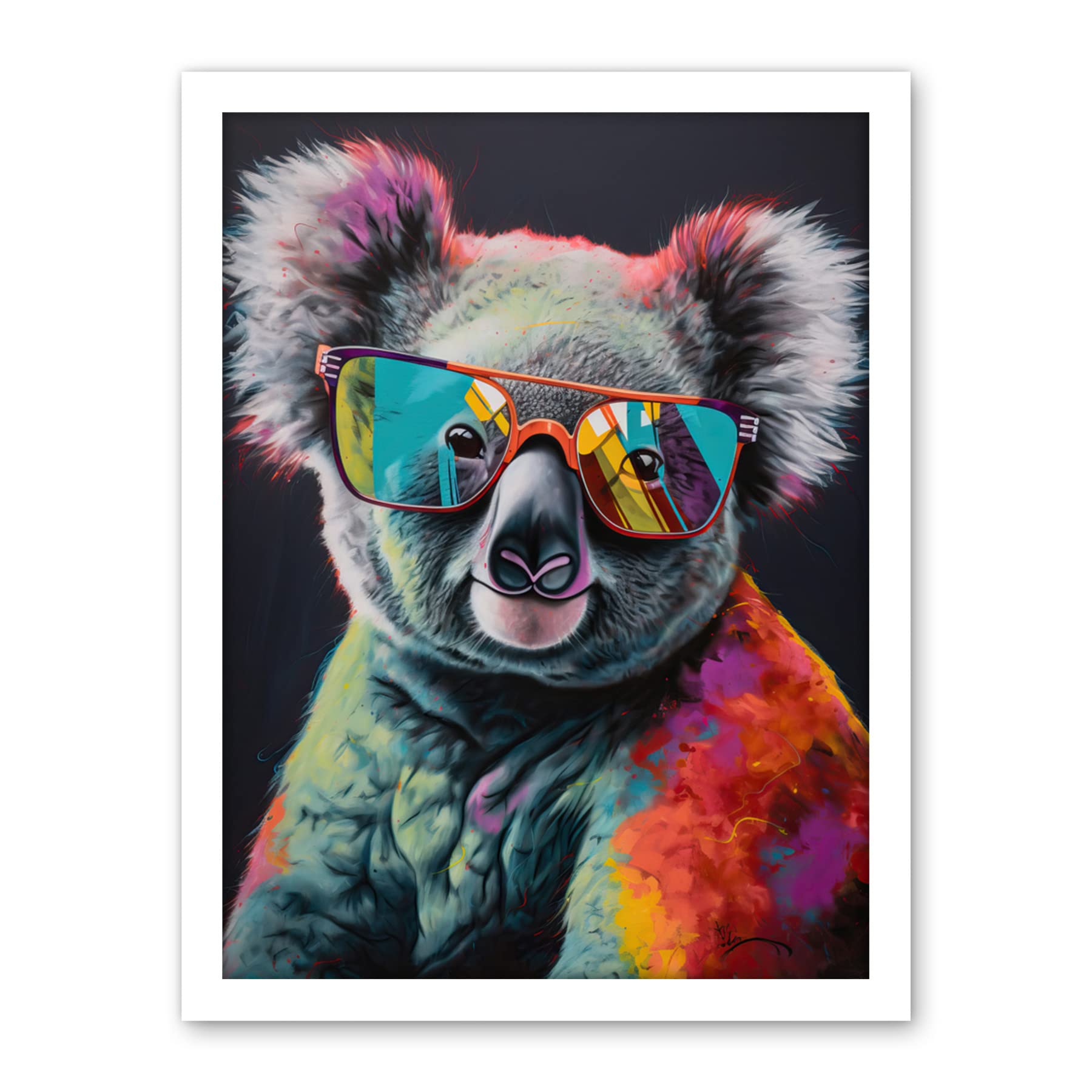 Artery8 Koala Bear with Sunglasses Modern Multicoloured Artwork Framed Wall Art Print 18X24 Inch
