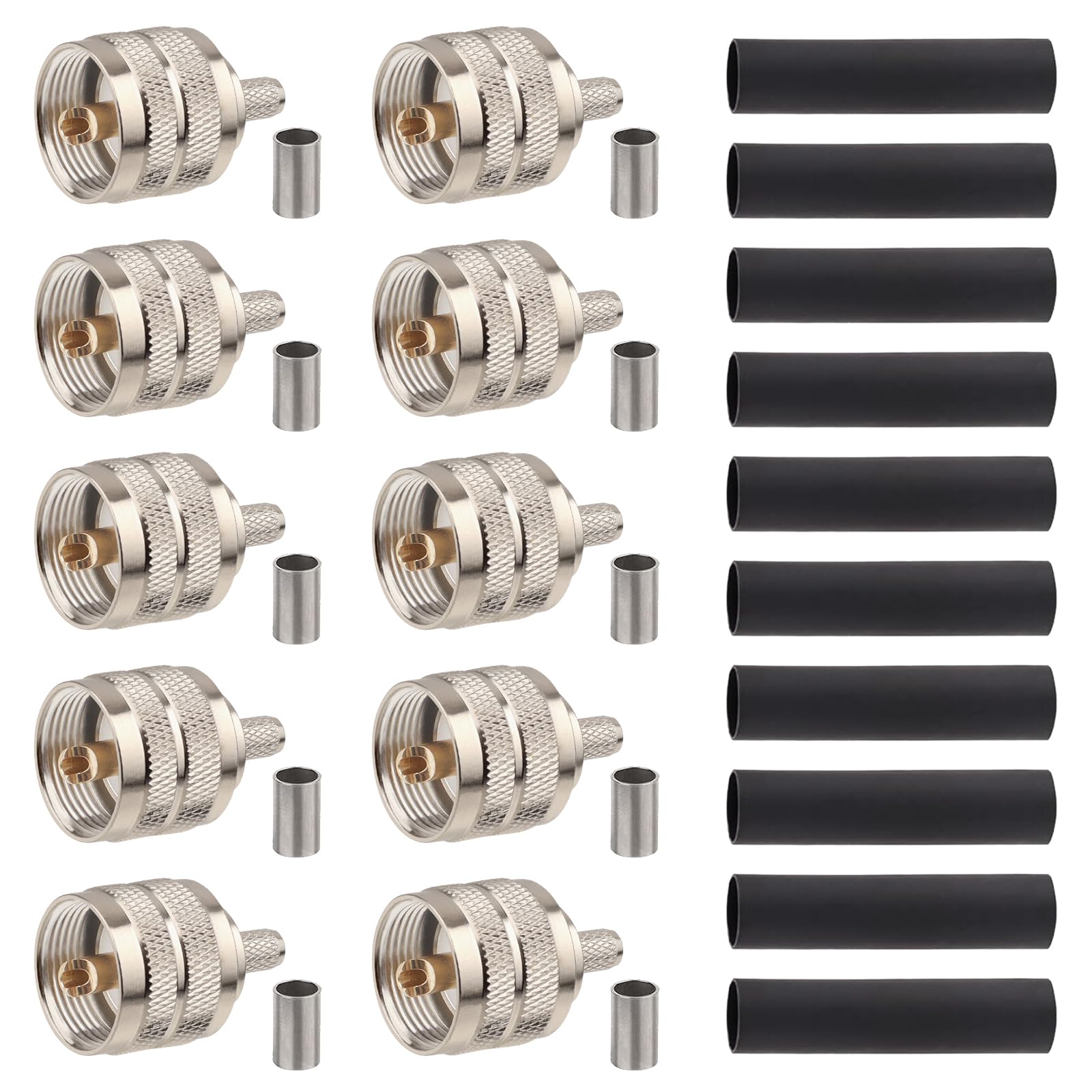 XRDS -RF RG8X PL259 Connector 10PCS, UHF PL259 Male Connector for RG8X, LMR240, KMR240, 4D-FB Cables, Compatible with CB Radios, HAM Radios, Antennas, and RF Applications