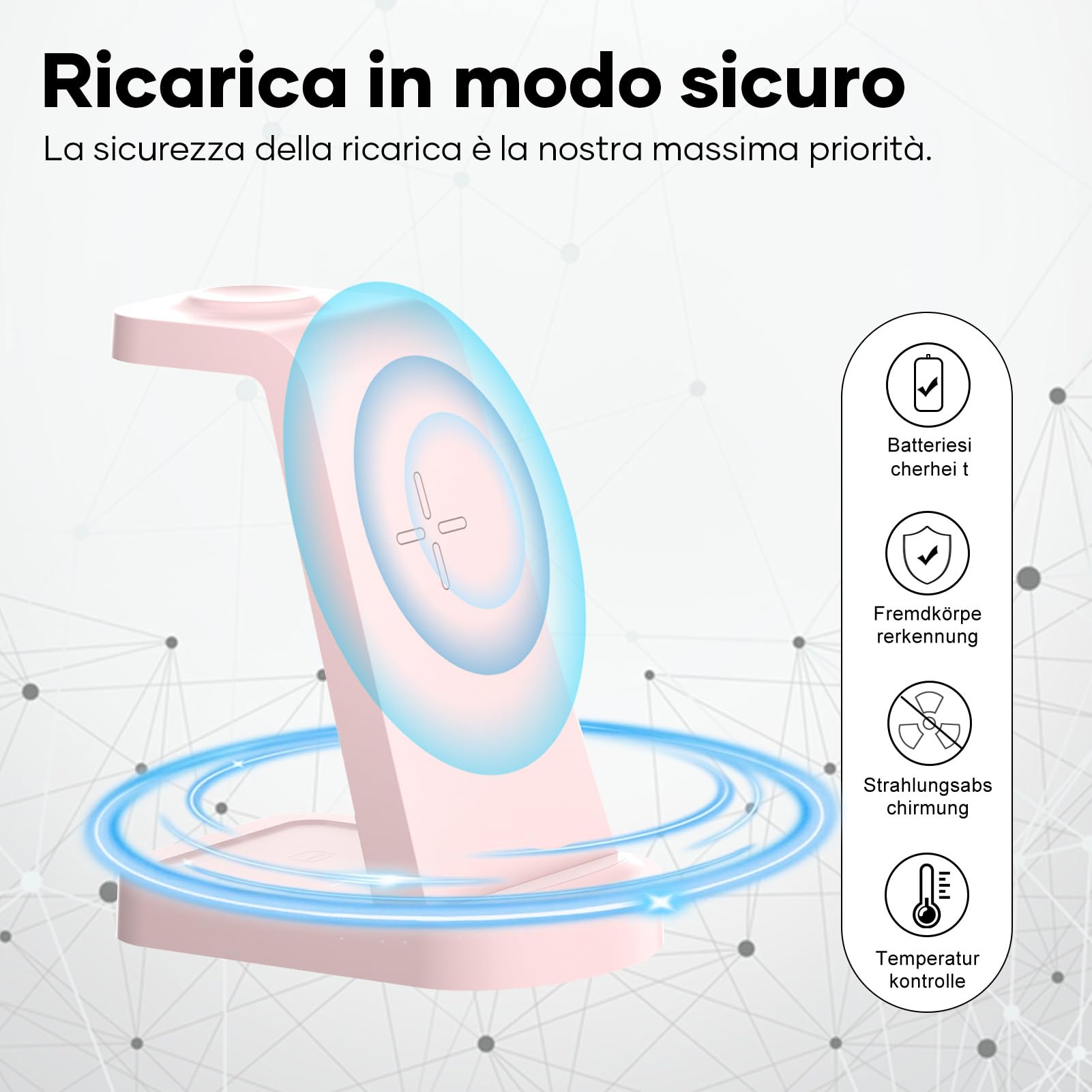 Caricatore Wireless,3 in 1 stazione di ricarica,stazione ricarica caricabatterie wireless compatibile con iPhone 16/15/14/13/12 Pro/Pro Max,Apple Watch Ultra/10/9/8/7/6/5/4/SE AirPods Pro rosa
