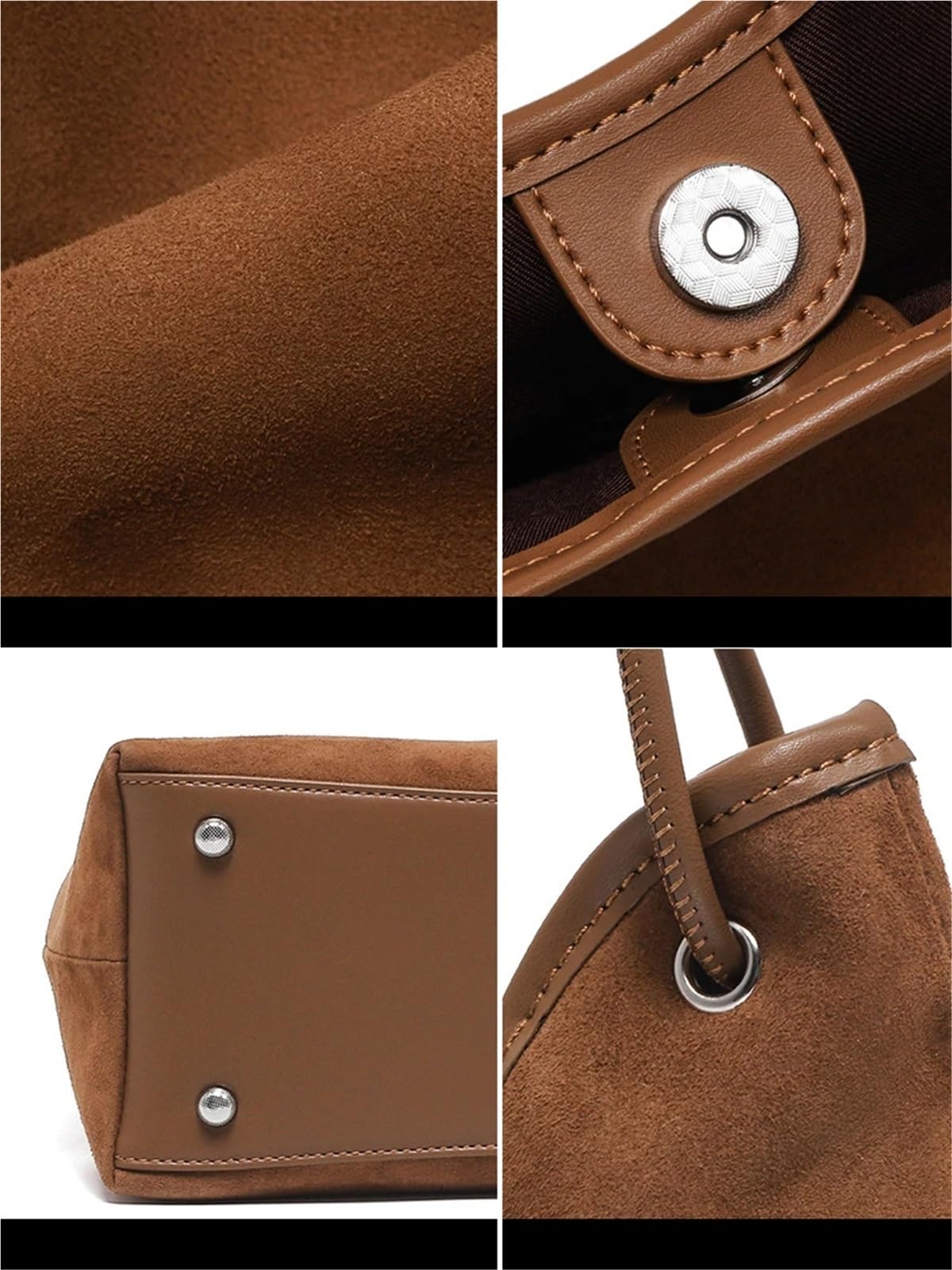 Bolso bandolera vintage de piel ante con un solo hombro, espacioso bolso mano for mujer Para la Escuela, el Trabajo